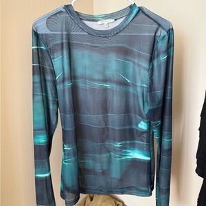 REVOLVE Teal and Black Sheer Blouse